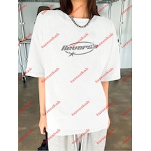 Startmore Unisex Reverse Baskılı Tshirt Beyaz Beyaz