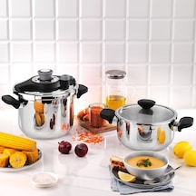 Pratikmatik 4 Parça Düdüklü Tencere Seti 4+6,5 L-siyah/gri Gümüş