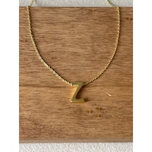 925 Ayar Gümüş Gold Renk Z Harfi Kolye Harfli Kolye 45cm