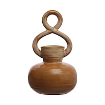 Bloomingville Yuvarlak Dekoratif Taş Vazo, Bükülmüş Sap Ve Reaktif Sır, 21.6 Cm, Kahverengi Diğer