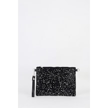 Vivaq Kadın Yıldız Gümüş Taşlı Süet Bilek Askılı Ve Zincir Askılı Portföy El Ve Clutch Çanta SİYAH