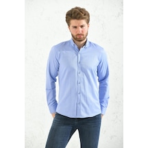 Slim Fit Uzun Kol Oxford Hediye Kutulu Kolay Ütülenebilir Erkek Gömlek - Koyu Mavi-1508