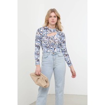 Pencere Detaylı Jakarlı Crop Top 001