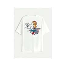 Tarzsokak Tom Ve Jerry Baskılı Oversize Unisex T-shirt Beyaz