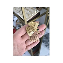 Yelpaze Taş Detaylı Gold Tarak Model Saç Toka