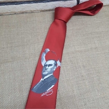 Kırmızı Atatürk Kravat Resmi Açık Gri