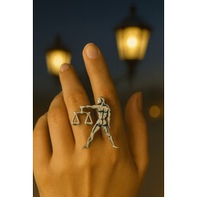 Terazi Burcu Simgeli Unisex Ayarlanabilir Metal Yüzük Gümüş - Gri