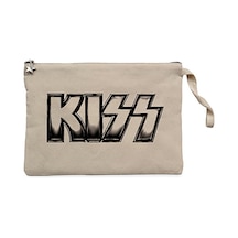 Kiss Metalic Logo Krem Clutch Astarlı Cüzdan / El Çantası Krem