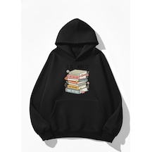 Uyguntarz Unisex Yumuşak Dokulu Its Okay Baskılı Tasarım Oversize 3 İplik Hoodie Sweatshirt siyah
