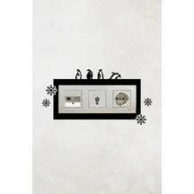 Penguen Ve Kar Tanesi Tasarımlı 3lü Priz Çerçevesi İç Ölçü 22,75x8,4 Cm Üçlü Dekoratif Priz Susu Siyah