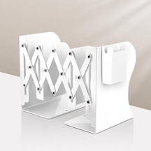 Ayarlanabilir Teleskopik Metal Kitap Tutucu, Masaüstü Kitap Desteği Ve Raf Düzenleyici Stand, 9-42 Cm Genişleyebilir, Mıknatıslı Kalemlik Hediyeli Beyaz