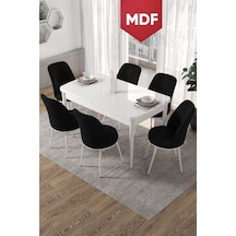 Canisa Concept Kor Serisi 70x114 Açılabilir Mutfak Masası Takımı Beyaz Masa 6 Siyah Sandalye Masalar Beyaz Sandalyeler Siyah