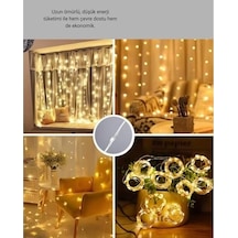 3x3 Metre Perde Led Işık, 300 Ledli 10 Sarkıtlı Dekoratif Peri Led, Uzaktan Kumandalı Ve 8 Fonksiyonlu, Usb Girişli Günışığı Sarı Duvar Ve Perde Aydınlatması .