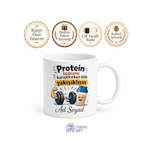 Kas Yapan Erkek Arkadaşa Protein Tozu Esprili Kupa Bardak Hediye Beyaz / Çok Renkli