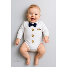 Babyden's Mini Boss Papyonlu Erkek Bebek Zıbın Uzun Kollu Yenidoğan Bebek Body Lacivert Lacivert