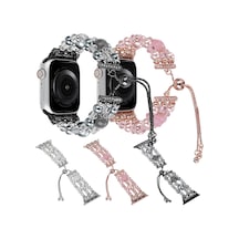 iOS Uyumlu Watch Serisi 8 41mm Boncuklu Oniks Geri Çekilebilir Zincir İzleme Bandı