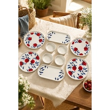 Nar 10 Parça 4 Kişilik Stackable Seramik Kahvaltı Takımı Nar Desenli Lüks Kahvaltılık Sunum Seti Beyaz