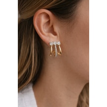 Xuping Rose Gold Zirkon Taşlı 3 Lü Kadın Çelik Küpe Altın