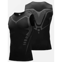 Ghassy Co. Erkek Fitness Hızlı Kuruma Nefes Alabilen Çapraz Daraltma Tipi Kolsuz Spor T-shirt 001 Siyah
