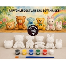 Papyonlu Dostlar Taş Boyama Seti 6 Obje + 6 Renk Boya + 1 Fırça + Boyama Sertifikası