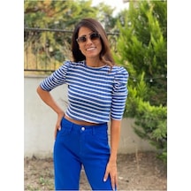 Forlady Mavi Beyaz Çizgili Crop (541867403)