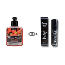 Çilek Aromalı Cinsel Masaj Yağı 100 Ml + Eros Gecìktìrìcì Dikleştirici Sprey 20 Ml