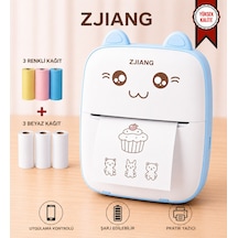 Netum Mavi Mini Yazıcı Mini Taşınabilir Termal Yazıcı Kablosuz Bağlantı 3 Renkli 3beyaz Kağıt li