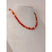 Akik Taşı Yassı Faset Kesim Kolye 6x4mm Sabit Klipsli 42825 Çok Renkli