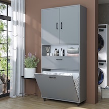 Çamaşır Sepetli Banyo Dolabı, Çok Amaçlı Dolap 90 X 200, Roomart Kül Gri