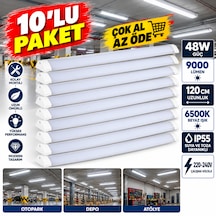 10'lu Paket 48w Led Bant Armatür 120 Cm 6500k Beyaz Işık 5800 Lümen Ip55 Yatay Tavan Aydınlatma Çok Al Az Öde