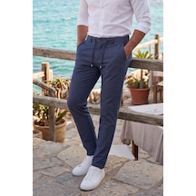 Rizzup Erkek Slim Fit Çizgili Lacivert Kumaş Pantolon İpli Esnek Bel Likralı Spor Pantolon 2700240