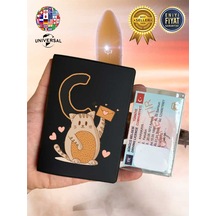 Kedili C Harfi Desenli Deri Pasaport Kılıfı Kabı Tüm Ülke Pasaportlarına İçin