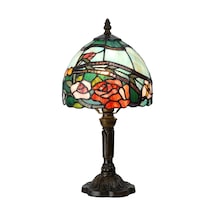 Home London Breeze Rose Flower Tiffany Stil Masa Lambası, Kırmızı, Antik Cam Desenli Lambader Renkli Diğer