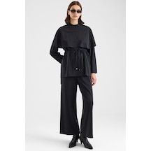 Olcay Şal Aksesuarlı Premium Kumaş Tunik Pantolon Siyah 9470-tk