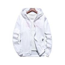 Beyaz Rüzgarlık Ceket Fermuar Pat Sıcak Çizilmez Erkek Kadın Seyahat İçin İnce Güneş Koruma Ceket Beyaz