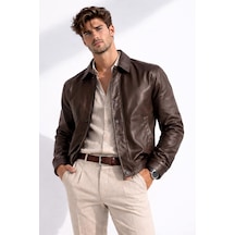 Freemen Erkek Beli Lastikli İç Cepli Suni Deri Bomber Oversize Ceket-389 Kahverengi