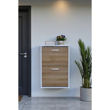 Eliusta Holen Meşe Renk Ayakkabılık 2 Düşer Kapak 52 Cm Genişlik Kapı Önü Asma Ayakkabılık 52x74x26 Cm Meşe