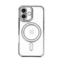 Apple Uyumlu iPhone 16 Plus Uyumlu Kılıf Joke Simli Magneticsafe Kılıf - Gri
