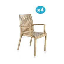 Omnipazar Sy-2524 Örgü Desenli Rattan Bahçe Koltuk Sandalye 4'lü Set Bej Bej