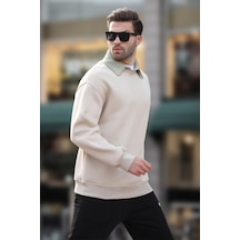 Madmext Bej Polo Yaka Erkek Sweatshirt 7086 Bej