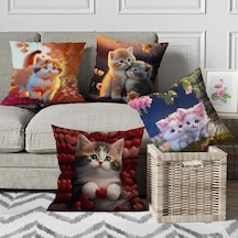 Kedi Desenli Dijital Baskılı Dekoratif Kırlent Yastık Kılıfı 4lü Set Genel