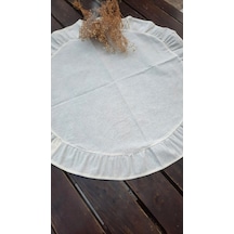 60 Cm Yuvarlak Pileli Runner - Sehpa Zigon Örtüsü - Masa Ortası Örtü - Keten Runner - 1 Adet Açık Bej