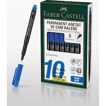 Faber-castell Permanent Asetat Ve Cam Kalemi S Uç 0.4 Mm Mavi - 10 Adet Toptan Paket