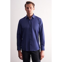 İmza Lacivert Sert Yaka Filafil Desen Uzun Kol Slim Fit Pamuklu Gömlek 1004255181 Lacivert