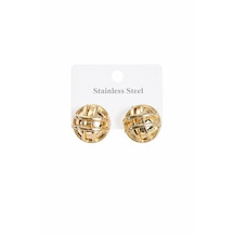 316l Çelik Gold Renk Desenli Top Model Kadın Küpe Altın
