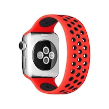 Apple Watch 38mm Ayarlı Delikli Silikon Kordon - Kırmızı-siyah Açık Mavi