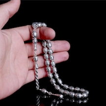 Tesbihsepetim 925 Ayar Tamamı Gümüş Desen Motifli Büyük Boy Tesbih