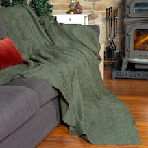 Jakarlı Şönil Koltuk Örtüsü Kanepe Örtüsü Koltuk Şalı 175x215 Kaymaz Sage Yeşil Yeşil