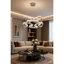 Odessa Lüks Kristalli Seri Premium Kalın Çizgili Kasa Orjinal Krom Kaplamalı 3 Renk Ledli Sarkıt Ledli Avize Modern Led Avize