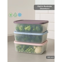 3'lü Dipfriz Saklama Kabı - No Frost Silikon Kapaklı Derin Dondurucu Düzenleyici - Bpa Free - 1500 Ml Şeffaf